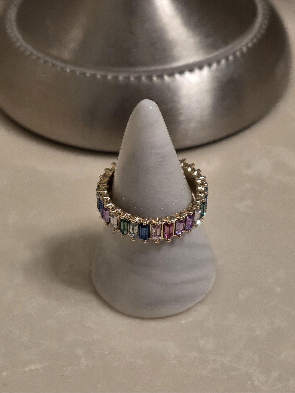 Gold Multicolored Jeweled Ring Band Size 9